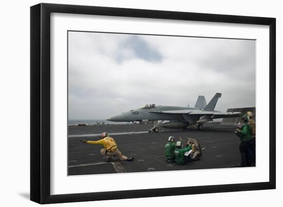 Sailors Signal to Launch an F-A-18E Super Hornet-null-Framed Photographic Print