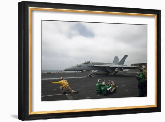 Sailors Signal to Launch an F-A-18E Super Hornet-null-Framed Photographic Print