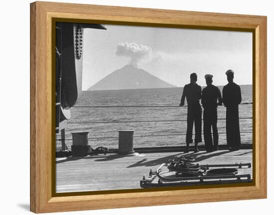 Sailors Watching Smoke Coming Out of the Top of Mt. Stromboli-Tony Linck-Framed Premier Image Canvas