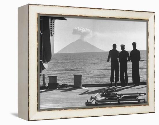 Sailors Watching Smoke Coming Out of the Top of Mt. Stromboli-Tony Linck-Framed Premier Image Canvas