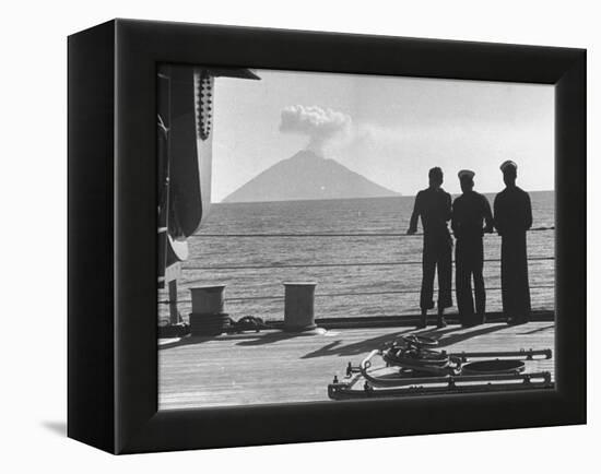 Sailors Watching Smoke Coming Out of the Top of Mt. Stromboli-Tony Linck-Framed Premier Image Canvas