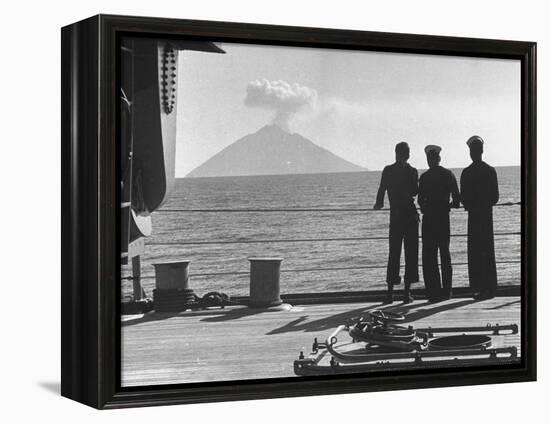 Sailors Watching Smoke Coming Out of the Top of Mt. Stromboli-Tony Linck-Framed Premier Image Canvas