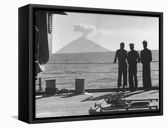 Sailors Watching Smoke Coming Out of the Top of Mt. Stromboli-Tony Linck-Framed Premier Image Canvas