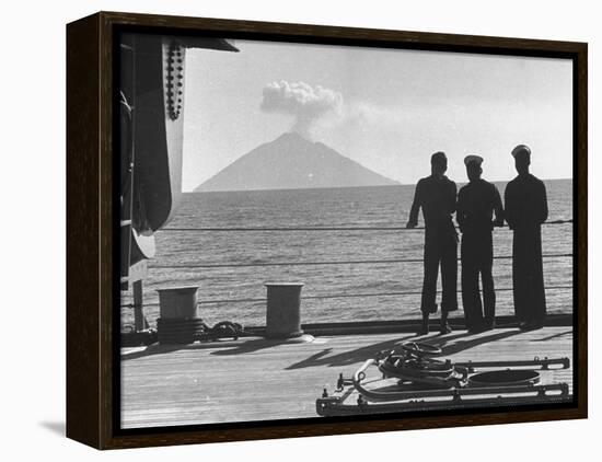 Sailors Watching Smoke Coming Out of the Top of Mt. Stromboli-Tony Linck-Framed Premier Image Canvas
