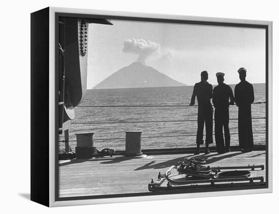 Sailors Watching Smoke Coming Out of the Top of Mt. Stromboli-Tony Linck-Framed Premier Image Canvas