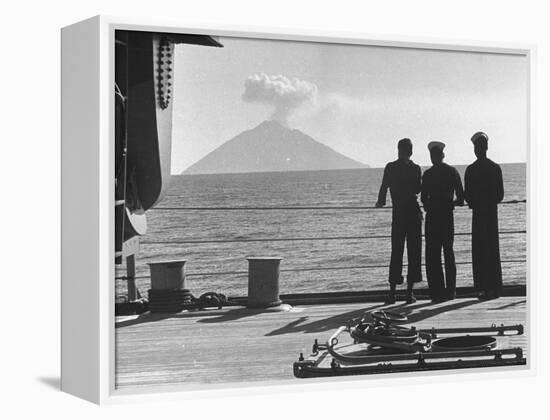 Sailors Watching Smoke Coming Out of the Top of Mt. Stromboli-Tony Linck-Framed Premier Image Canvas