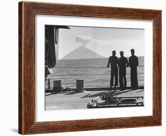 Sailors Watching Smoke Coming Out of the Top of Mt. Stromboli-Tony Linck-Framed Photographic Print