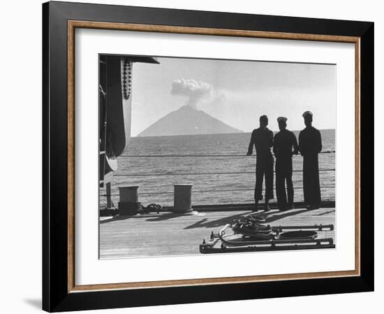 Sailors Watching Smoke Coming Out of the Top of Mt. Stromboli-Tony Linck-Framed Photographic Print