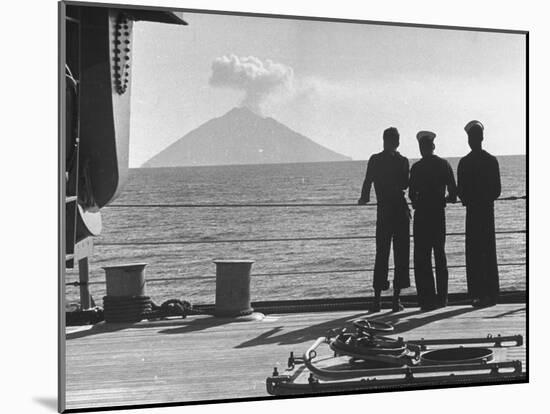 Sailors Watching Smoke Coming Out of the Top of Mt. Stromboli-Tony Linck-Mounted Photographic Print