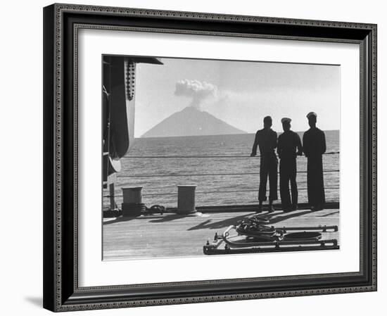 Sailors Watching Smoke Coming Out of the Top of Mt. Stromboli-Tony Linck-Framed Photographic Print