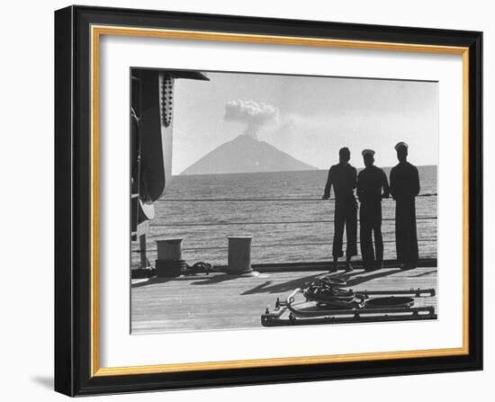 Sailors Watching Smoke Coming Out of the Top of Mt. Stromboli-Tony Linck-Framed Photographic Print