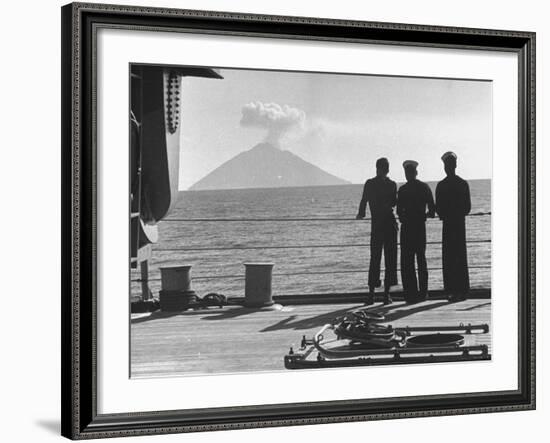 Sailors Watching Smoke Coming Out of the Top of Mt. Stromboli-Tony Linck-Framed Photographic Print