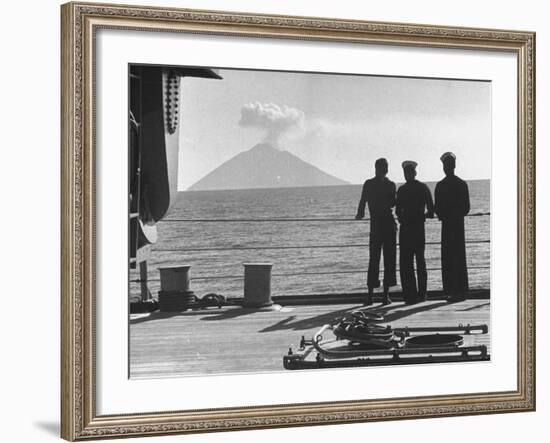 Sailors Watching Smoke Coming Out of the Top of Mt. Stromboli-Tony Linck-Framed Photographic Print