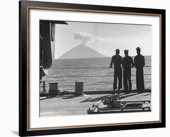 Sailors Watching Smoke Coming Out of the Top of Mt. Stromboli-Tony Linck-Framed Photographic Print