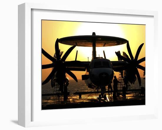 Sailors Work on an E-2C Hawkeye Aircraft Aboard USS Abraham Lincoln-Stocktrek Images-Framed Photographic Print