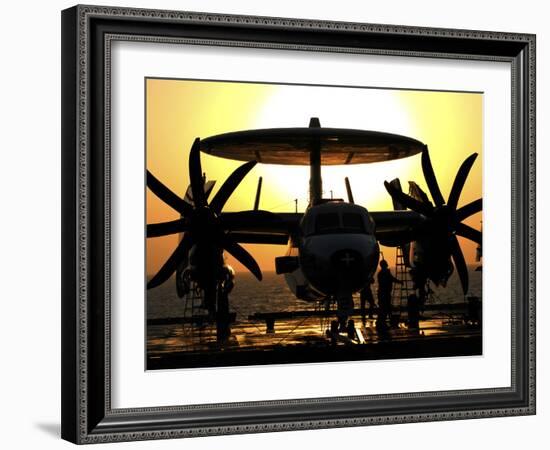 Sailors Work on an E-2C Hawkeye Aircraft Aboard USS Abraham Lincoln-Stocktrek Images-Framed Photographic Print