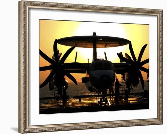 Sailors Work on an E-2C Hawkeye Aircraft Aboard USS Abraham Lincoln-Stocktrek Images-Framed Photographic Print