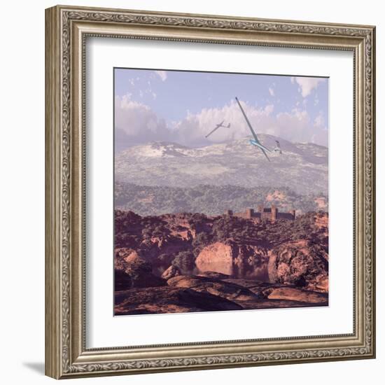 Sailplanes And Castle-Designwest-Framed Art Print