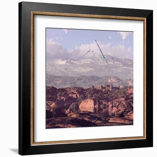 Sailplanes And Castle-Designwest-Framed Art Print