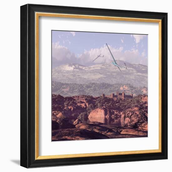 Sailplanes And Castle-Designwest-Framed Art Print