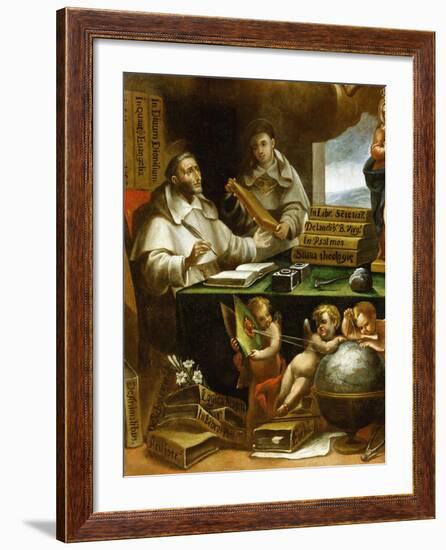 Saint Albert Writing, Apparition of Saint Paul to Saint Albert the Great and Saint Thomas Aquinas-Alonso Antonio Villamor-Framed Giclee Print
