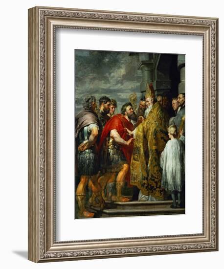 Saint Ambrosius and Emperor Theodosius, Around 1615-Peter Paul Rubens-Framed Giclee Print