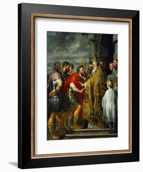 Saint Ambrosius and Emperor Theodosius, Around 1615-Peter Paul Rubens-Framed Giclee Print