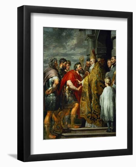 Saint Ambrosius and Emperor Theodosius, Around 1615-Peter Paul Rubens-Framed Giclee Print