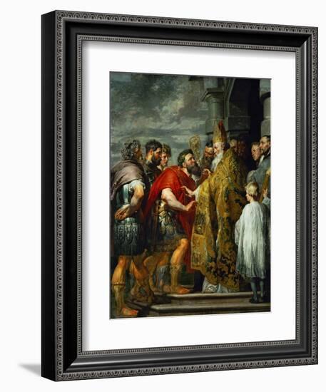 Saint Ambrosius and Emperor Theodosius, Around 1615-Peter Paul Rubens-Framed Giclee Print