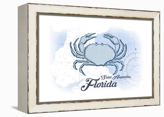 Saint Augustine, Florida - Crab - Blue - Coastal Icon-Lantern Press-Framed Stretched Canvas