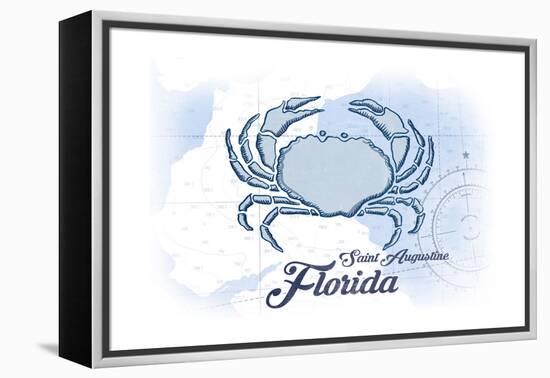 Saint Augustine, Florida - Crab - Blue - Coastal Icon-Lantern Press-Framed Stretched Canvas