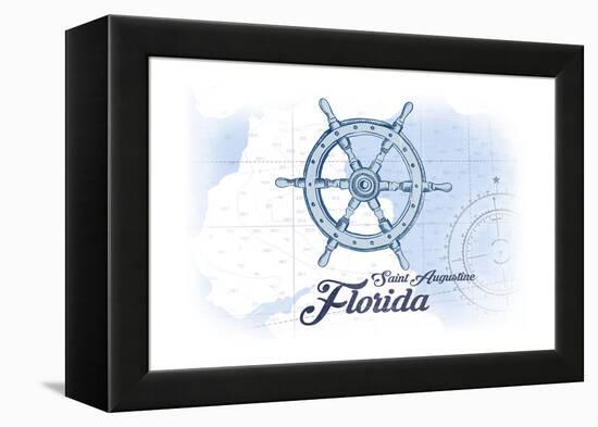 Saint Augustine, Florida - Ship Wheel - Blue - Coastal Icon-Lantern Press-Framed Stretched Canvas