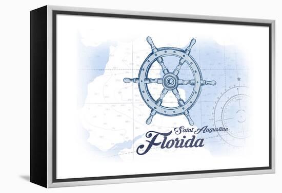 Saint Augustine, Florida - Ship Wheel - Blue - Coastal Icon-Lantern Press-Framed Stretched Canvas