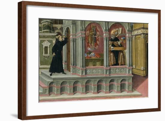 Saint Augustine's Vision of Saints Jerome and John the Baptist, 1476-Matteo di Giovanni di Bartolo-Framed Giclee Print