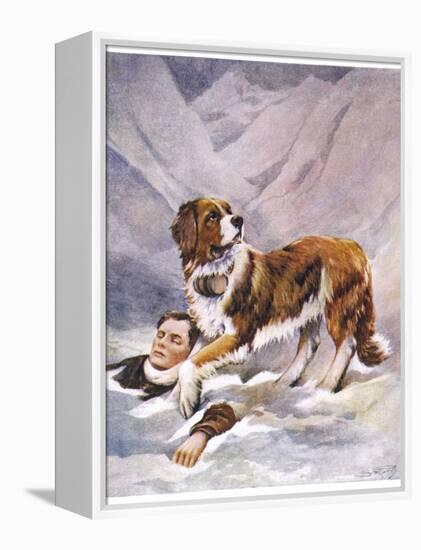 Saint Bernard Finds a Man Trapped in the Snow-A. Scott Rankin-Framed Premier Image Canvas