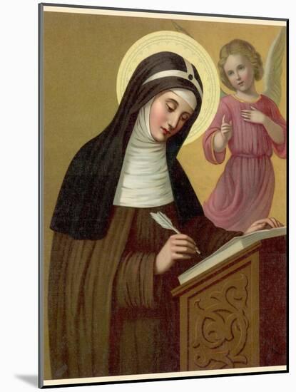Saint Brigid Irish Abbess Depicted Receiving Help with Her Writing from an Angel-null-Mounted Photographic Print