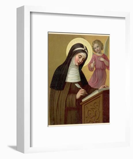 Saint Brigid Irish Abbess Depicted Receiving Help with Her Writing from an Angel-null-Framed Photographic Print