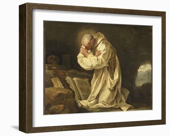 Saint Bruno en prière dans le désert-Jean Bernard Restout-Framed Giclee Print