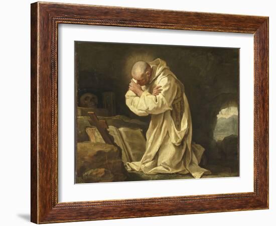 Saint Bruno en prière dans le désert-Jean Bernard Restout-Framed Giclee Print