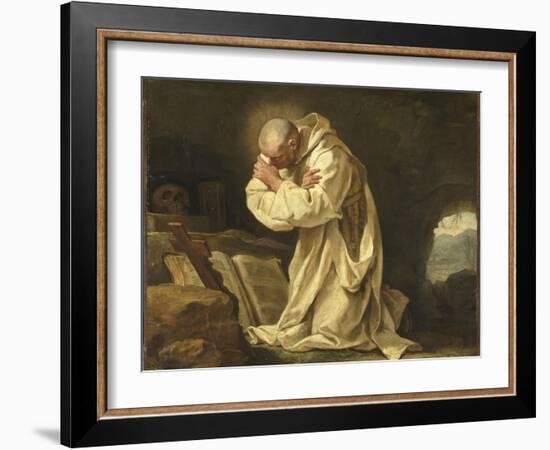 Saint Bruno en prière dans le désert-Jean Bernard Restout-Framed Giclee Print