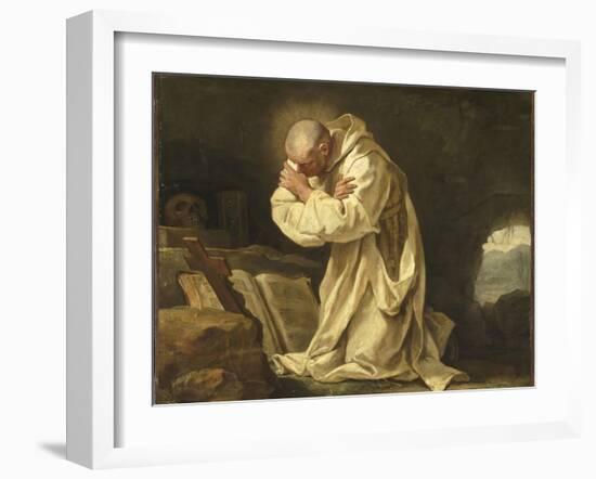 Saint Bruno en prière dans le désert-Jean Bernard Restout-Framed Giclee Print