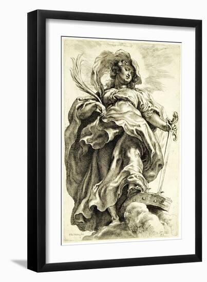 Saint Catherine of Alexandria in the Clouds, 1620-21 (Etching with Burin on Laid Paper)-Peter Paul Rubens-Framed Giclee Print