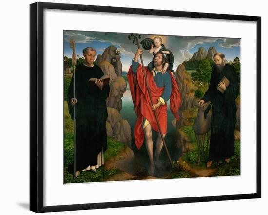 Saint Christopher Carrying the Christ Child, Flanked by Saints Maurus and Gilles-Hans Memling-Framed Giclee Print