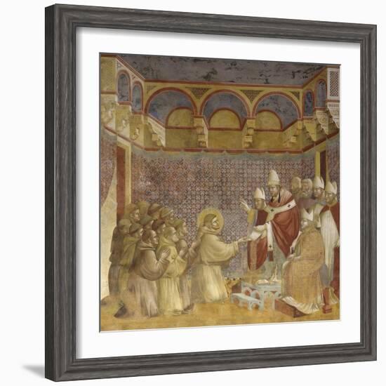 Saint Francis and Friars Receiving Franciscan Rule from Pope-Giotto-Framed Art Print