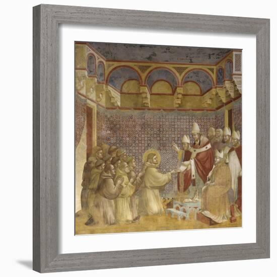 Saint Francis and Friars Receiving Franciscan Rule from Pope-Giotto-Framed Art Print