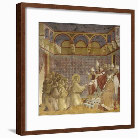 Saint Francis and Friars Receiving Franciscan Rule from Pope-Giotto-Framed Art Print