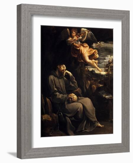Saint Francis Consoled by the Musical Angel, 1606-07 (Oil on Copper)-Guido Reni-Framed Giclee Print