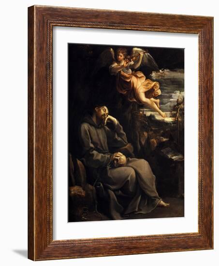 Saint Francis Consoled by the Musical Angel, 1606-07 (Oil on Copper)-Guido Reni-Framed Giclee Print