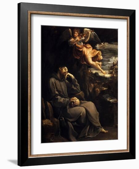 Saint Francis Consoled by the Musical Angel, 1606-07 (Oil on Copper)-Guido Reni-Framed Giclee Print