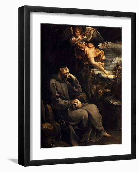 Saint Francis Consoled by the Musical Angel, 1606-07 (Oil on Copper)-Guido Reni-Framed Giclee Print